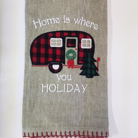 Buffalo Plaid Xmas Camper Kitchen Tea Towel - Picture 2 of 7
